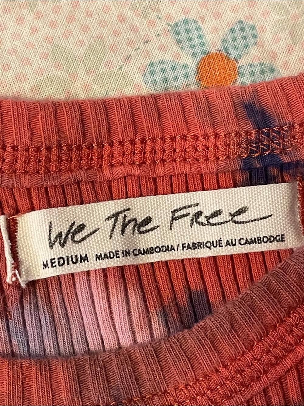 We The Free Coral Red Ribbed Tie-Dye Tank with Blue Accents - Picture 2 of 3